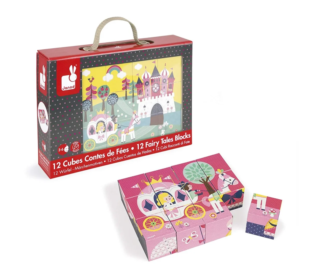 Janod Puzzle 12 Cubos Cuentos de Hadas - Juratoys J02983 - Imagen 4