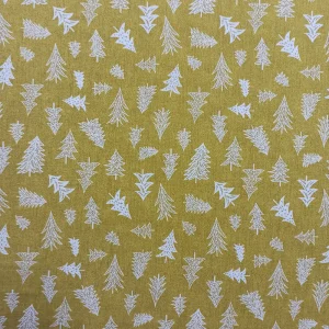 Árbolitos Navidad . Loneta estampada mostaza