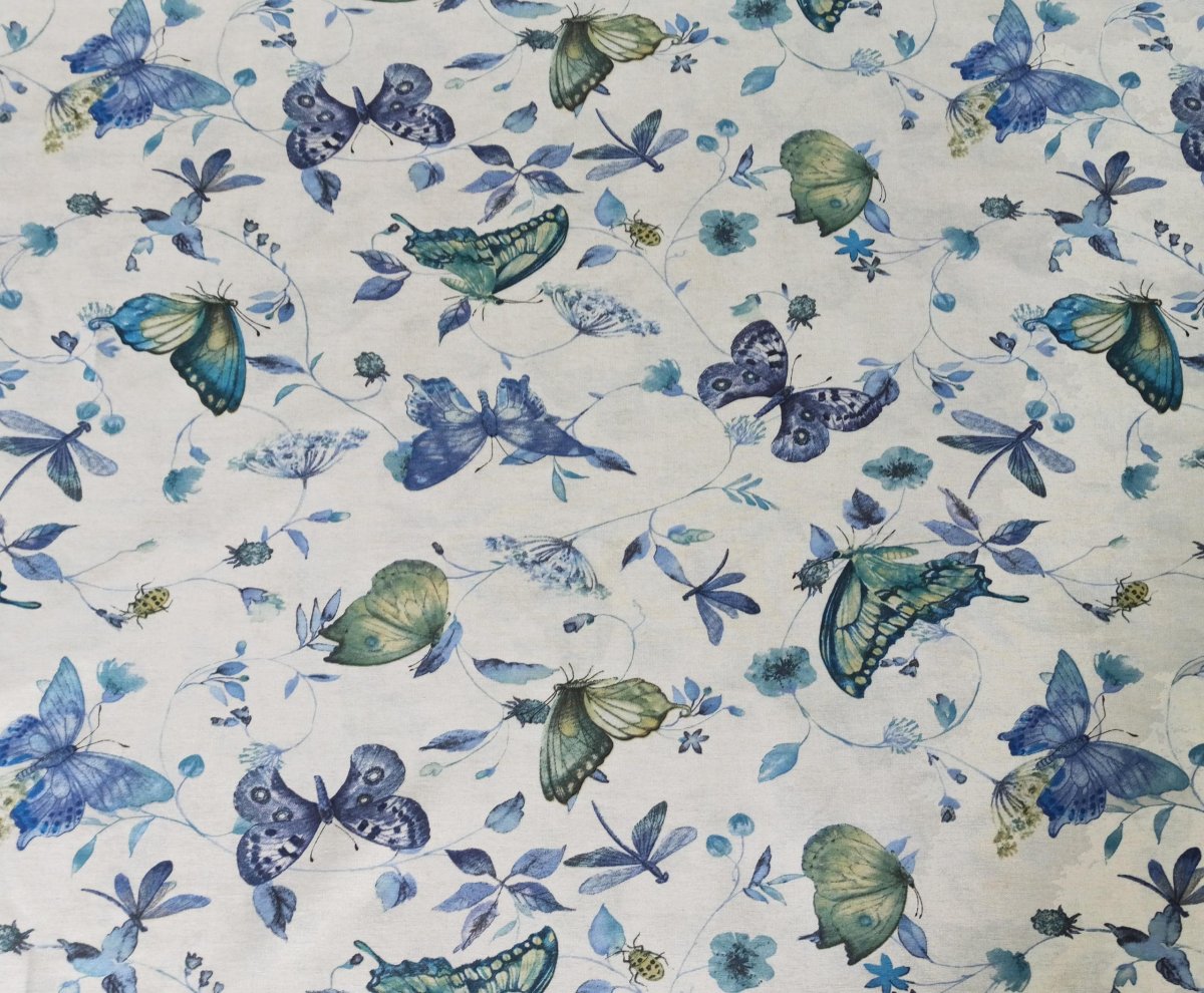 Loneta estampada mariposas Azul